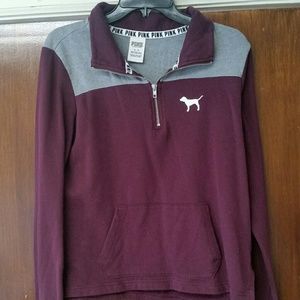 Plum. PINK. Quarter-Zip Sweatshirt. Size Medium.